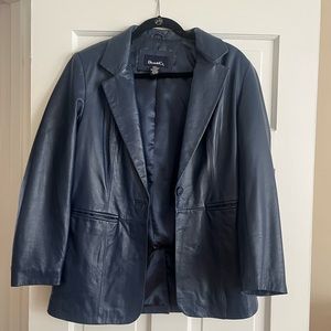 Leather oversized blue blazer